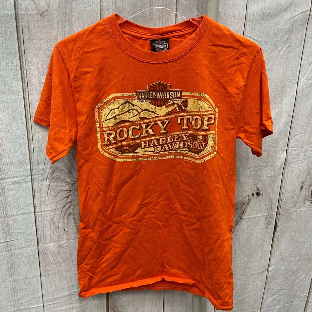 Harley Davidson Rocky Top Pigeon Forge TN Orange Graphic T-Shirt Short Sleeve
